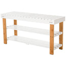Panca Scarpiera 2 Ripiani in Legno e MDF 90x29x45 cm  Bianca