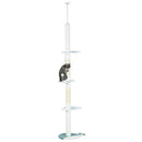 Albero Tiragraffi per Gatti a Soffitto con Palo Regolabile da 225-255 cm in Peluche Bianco  