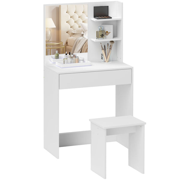 Consolle Trucco 75x40x137 cm con Sgabello e Ripiani a Giorno Bianco prezzo