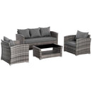 Set Salotto da Giardino Divano 2 Poltrone e Tavolino in Rattan Polietilene Grigio