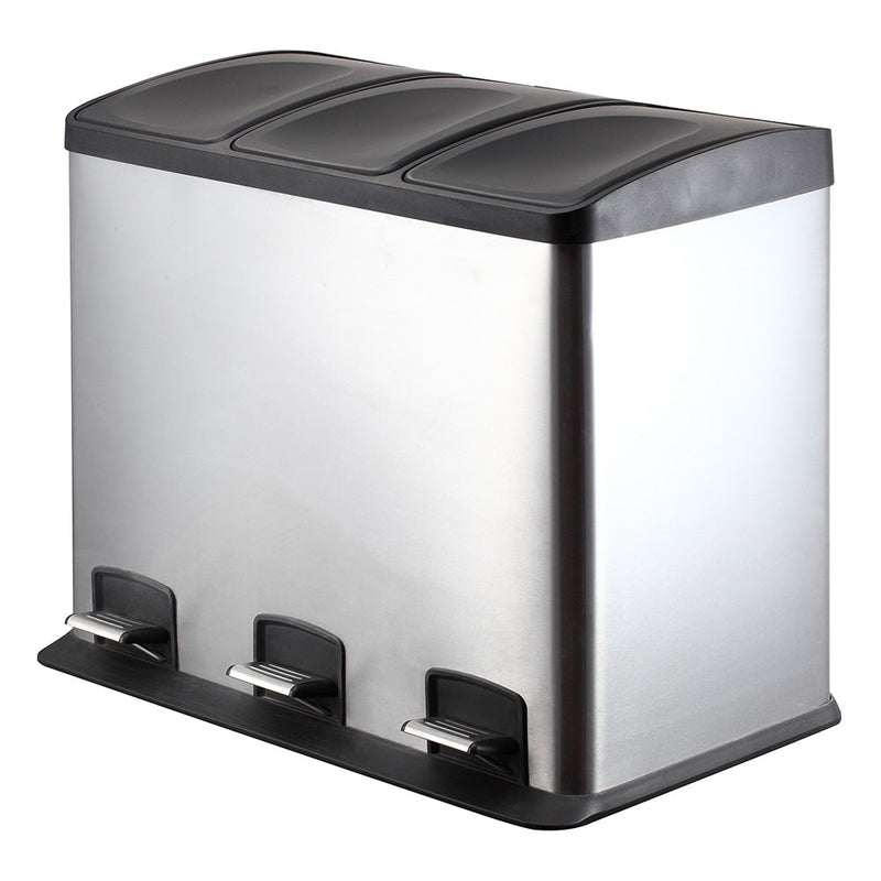 Pattumiera in Acciaio per Raccolta Differenziata 3 cesti apertura a pedale
