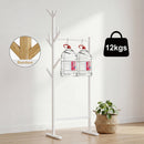 Stand Appendiabiti in Bambù 65x40x132-170 cm con 8 Ganci e Barra Portata 120 kg Bianco      