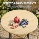 Tavolino da Giardino Rotondo Ø48x51 cm in Metallo Effetto Legno Naturale      