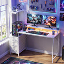 Scrivania Gaming Tavolo per Computer 147x47x130 cm con Supporto CPU Regolabile e Reversibile Luci RGB Prese e Porte USB in Acciaio e Legno Bianco      