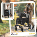 Passeggino per Cani Taglia Media e Grande 112x65x100 cm Pieghevole con Ingressi a Cerniera Grigio Scuro e Nero  