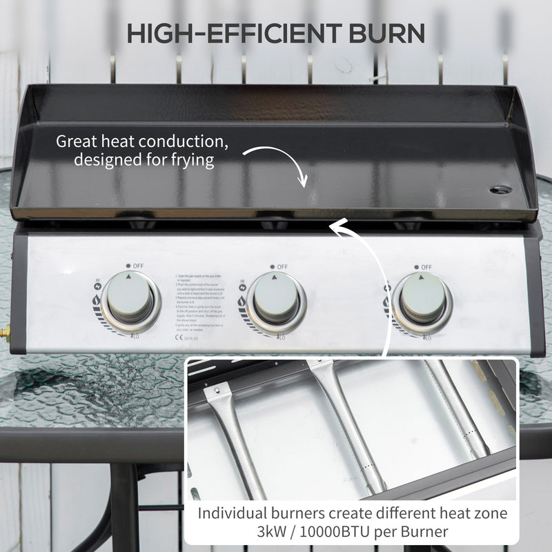 Piastra di Cottura a Gas GPL 60,5x48,5x21 cm da Tavolo con 3 Bruciatori da 3kW Nero