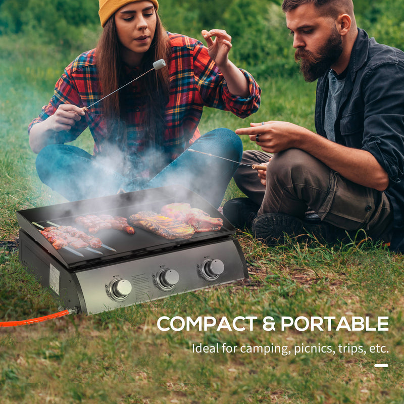 Piastra di Cottura a Gas GPL 60,5x48,5x21 cm da Tavolo con 3 Bruciatori da 3kW Nero