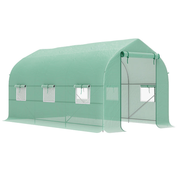 sconto Serra a Tunnel Anti-UV 4x2x2 m con 6 Finestre a Rete e Ingresso Arrotolabile in Metallo e PE Verde