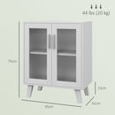 Credenza Moderna Multiuso 61x35x75 cm con 2 Ante Trasparenti e 2 Ripiani Bianco