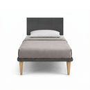 Letto Singolo con Rete Rivestita Microfibra Grigio Tessis Testata Square Varie Misure