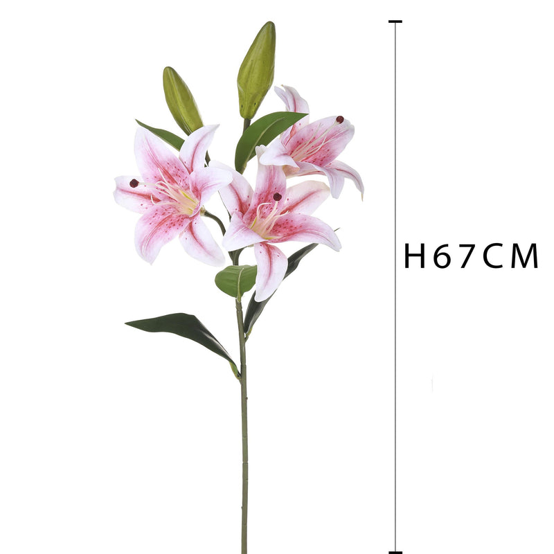 Set 4 Lilium Artificiali Stargaze Composto da 3 Fiori Altezza 67 cm Rosa