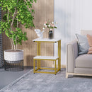 Tavolino Basso 45x40x61,5 cm in Metallo e Truciolare Bianco e Oro