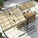 Pergola da Giardino 570x295 cm con Tettuccio Scorrevole UV50+ in Metallo Beige      
