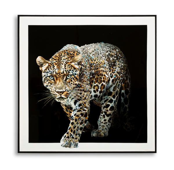 sconto Dipinto su Tela Laccato Giaguaro con Cornice 82x4x82 cm in Pino e Tela e Plastica