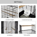 Voliera per Uccelli in Metallo Nero 41.5x29.5x56.5 cm 