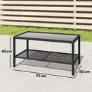 Tavolino da Caffè a 2 livelli  92x50x45 cm con Piano in Vetro Temperato e Ripiano in Acciaio e Rattan Nero      
