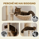 Albero per Gatti 60x50x206A cm con 4 Pali Graffiatoi Cesti Amache per 1-3 Gatti 6 kg in Peluche e Sisal Beige      