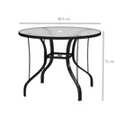 Tavolino da Giardino Rotondo Ø96.5x71 cm con Foro per Ombrellone in Metallo e Vetro Temperato Nero  