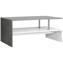 Tavolino da Salotto 2 Livelli 90x60x42 cm in Truciolato e Acciaio Inox Bianco e Cemento