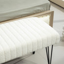 Panca Fondoletto in Tessuto Effetto Ciniglia Gambe a Forcina in Metallo 118,5x46x49,5 cm Crema  