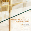 Tavolo Rettangolare 120x60x76 cm Max 4 Persone in Acciaio con Piano in Vetro Temperato