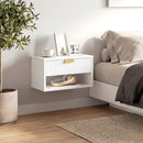 Set di 2 Comodini Sospesi 40x30x25 cm con Cassetto Canettato e Mensola Aperta in Melanina Bianco      