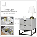 Comodino 39,5x40x48 cm 2 Cassetti in MDF e Acciaio  Bianco e Grigio