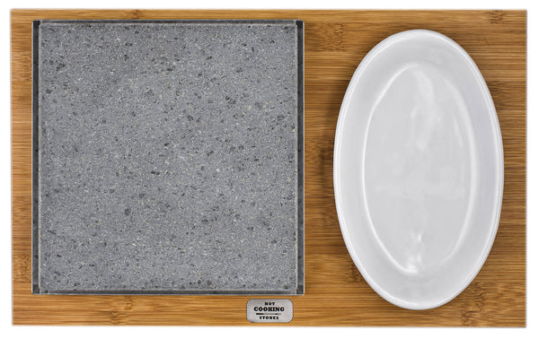 online Pietra Lavica 19x19 cm con Insalatiera e Supporto in Legno di Bamboo Classic