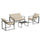 Set 4 Pezzi da Giardino con Divanetto 2 Poltrone e Tavolino in Acciaio, Poliestere e Cotone PP Beige e Grigio