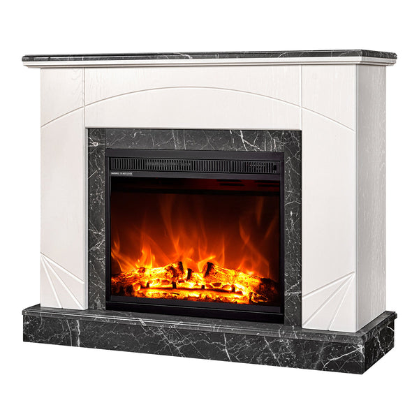 sconto Camino Elettrico da Pavimento 85x110x27 cm Effetto Fiamma 1500W Madeira lux & Lorance Ivory/dark gray