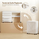Mobile per Macchina da Cucire Pieghevole 116,3x49,5x76,5 cm con 2 Contenitori Mensola Inferiore 18 Pioli per Bobine e Ruote in Truciolato Bianco      