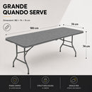 Tavolo Pieghevole da Esterno 180x74x74 cm con Piano in HDPE Effetto Polyrattan a Valigia Grigio      