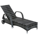 Set 2 Lettini Prendisole da Giardino in Rattan Sintetico con Materassino Imbottito e Tavolino   Grigio