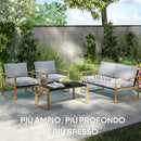 Set 4 Pezzi da Esterno Divanetto 2 Poltrone e Tavolino con Piano in Vetro in Alluminio e Fibra Grigio e color Legno   