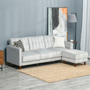 Divano Letto Angolare 218x110x66 cm con Penisola in Legno e Tessuto Grigio Chiaro