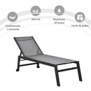 Lettino Prendisole da Giardino 169x65x102 cm  UV Nero e Grigio
