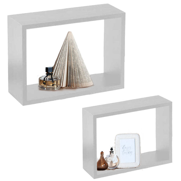 Set 2 Mensole a Muro Moduli da Parete Pensili Rettangolari in Legno Bianco 40 cm prezzo