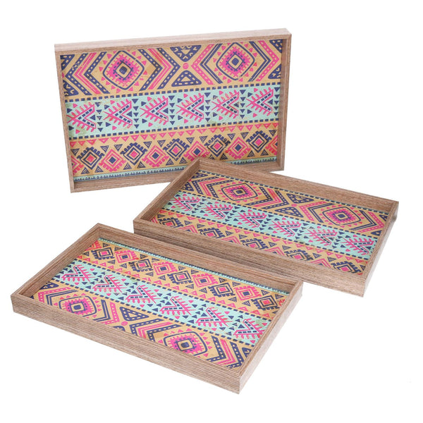 acquista Set 3 Vassoi Rettangolari da Cucina in Legno Arancione Multicolor