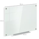 Lavagna Bianca 90x60x0,4 cm con 4 Pennarelli Colorati e Cancellino in Vetro e Alluminio Satinata  