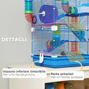 Gabbia per Criceti a 5 Piani 46x30x58 cm con Tubi Colorati e Accessori in Metallo Blu  