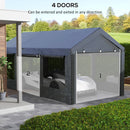 Gazebo per Auto e Feste con Altezza Regolabile 4 Porte e 4 Finestre 6x3m  Grigio Scuro