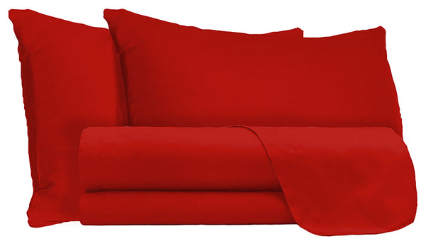 sconto Set Lenzuola Matrimoniale Sopra Sotto e Federe Tinta Unita Rosso