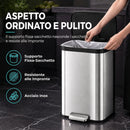 Pattumiera Rettangolare a Pedale 50 L 40,4x38x58,6 cm con Chiusura Ammortizzata e Scomparto per Deodorante in Acciaio Inox Argento      
