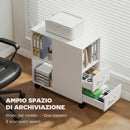 Cassettiera da Ufficio 60x30x65 cm con Ruote Minimal con 2 Cassetti Vano Aperto e Ripiano Regolabile in Legno Bianco      