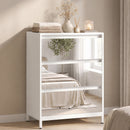 Cassettiera a Specchio Moderna 60x35x80 cm con 3 Cassetti in Pannello Truciolato e Vetro Bianca      