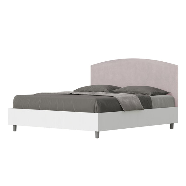 sconto Letto Matrimoniale con Rete e Contenitore Alzata Comoda Struttura Bianco Frassico e Testata in Microfibra Antilia Glicine Varie Misure