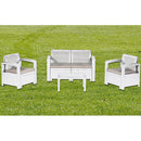 Salotto Set Divano con Poltrone e Tavolino in Resina Antiurto per Arredo Giardino Colore Bianco