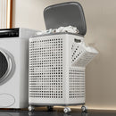 Cesto Portabiancheria con Ruote e Vani Laterali Estraibili 42x33x61,5 cm in PP Bianco      