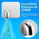 Asciugamani Automatico Elettrico Hotel Aria Calda a Parete 2300W con Fotocellula
