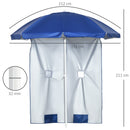 Ombrellone da Spiaggia Inclinabile con Tendine Laterali Ø191x211 cm in Poliestere e Acciaio Blu e Bianco  